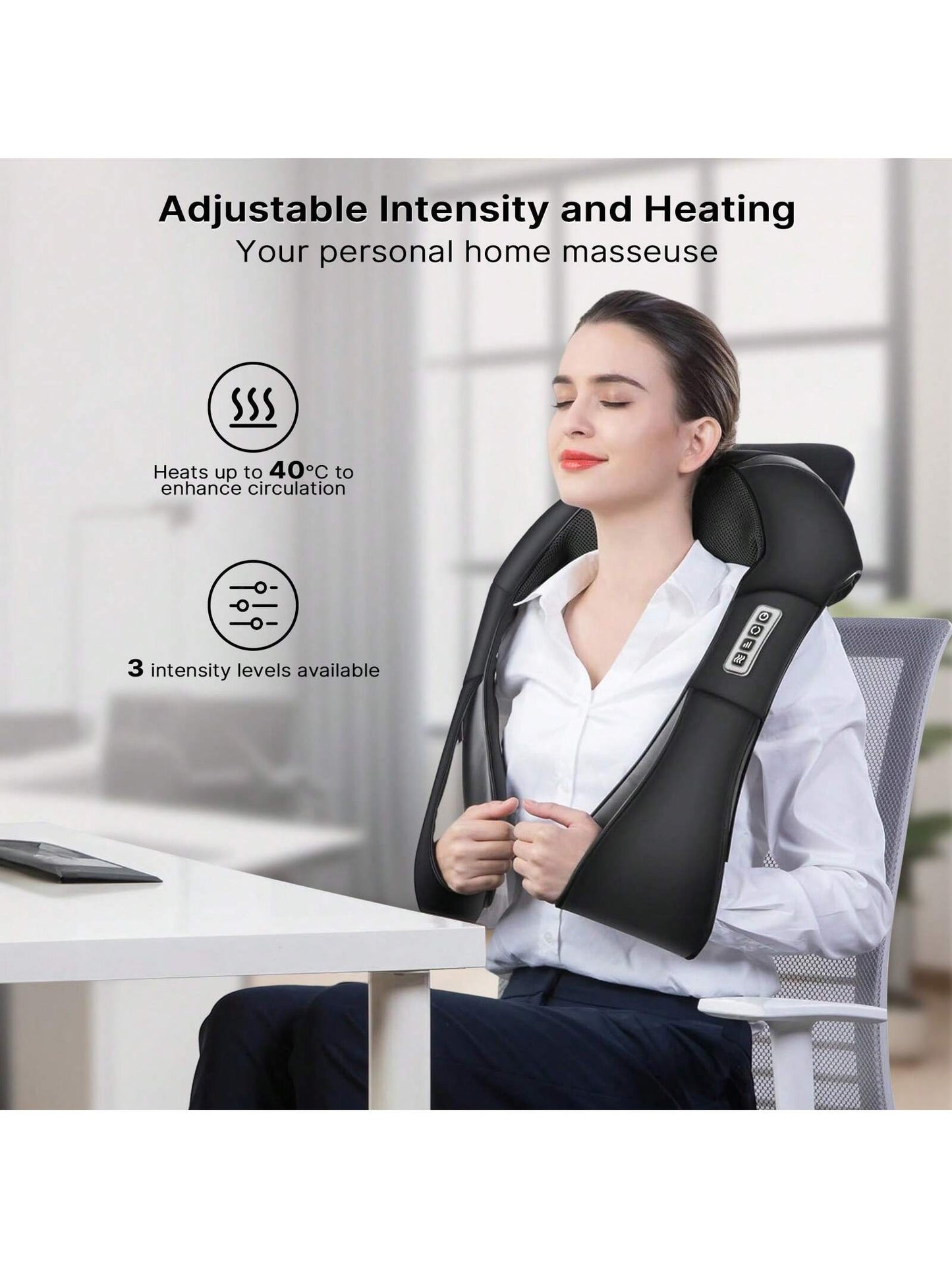 Senmeo Shiatsu Neck and Back Massager, Electric Shoulder Massager with 4D Heating Function, Neck, Back, Shoulder, Foot, Leg Massage Pillow for Muscle Pain Relief, Suitable for Home/Office/Car, Perfect Gift for Ladies/Men