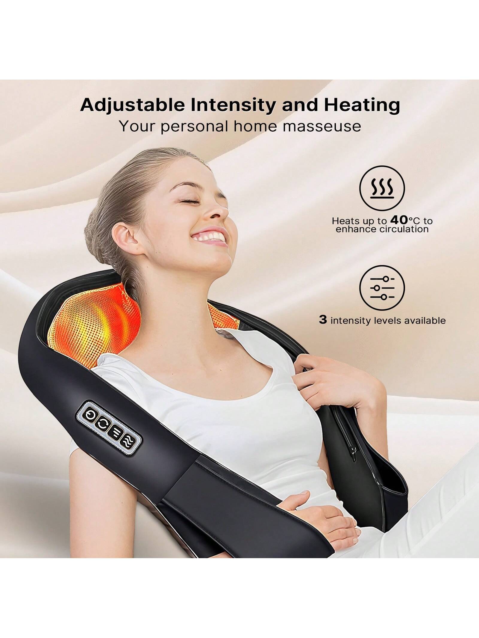 Senmeo Shiatsu Neck and Back Massager, Electric Shoulder Massager with 4D Heating Function, Neck, Back, Shoulder, Foot, Leg Massage Pillow for Muscle Pain Relief, Suitable for Home/Office/Car, Perfect Gift for Ladies/Men